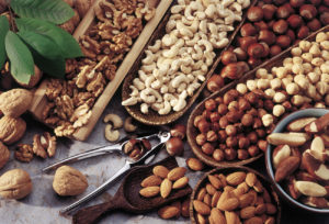 Assortiment of nuts with nutcracker